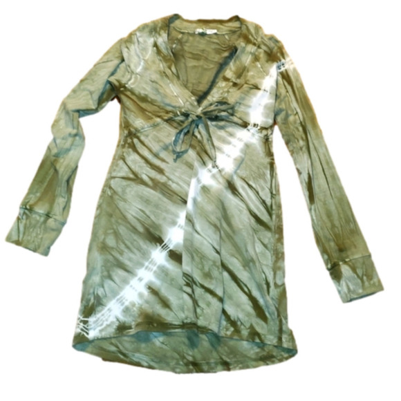 AVANI Green & Cream Tie Dye Long sleeve Dress Small - Picture 1 of 12